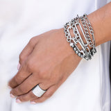 Silver Bali Bead and Cable Chain Bracelet - 7mm