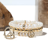 14k Bali Beaded Bracelet with Peace Sign Charm - 8mm