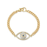 14K Gold Evil Eye Curb Chain Bracelet