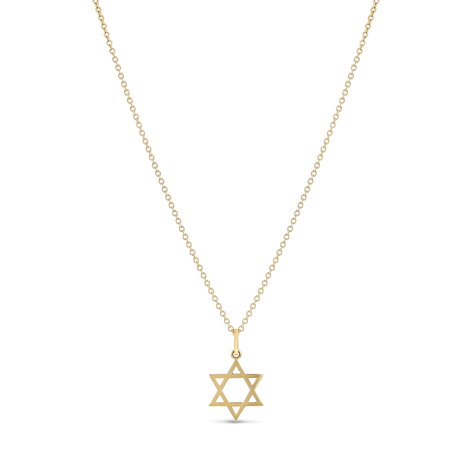 14k Gold 22mm Star of David Pendant on Link Chain Necklace
