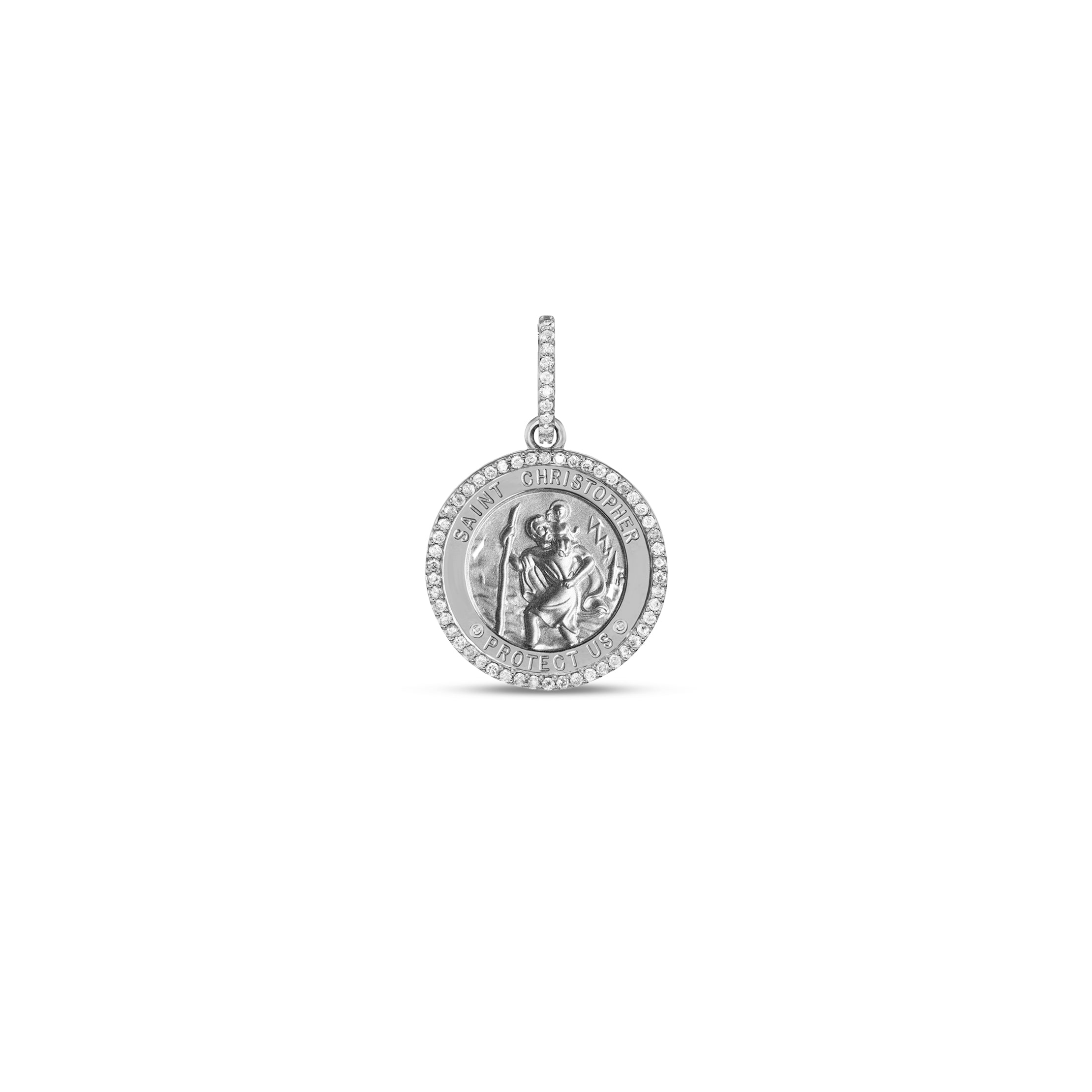 Silver St. Christopher "Protect Us" Medallion & Angel Pendant on Franco Chain - 28"