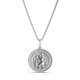 Silver St. Christopher "Protect Us" with Diamond Halo Medallion Necklace