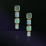 Boucles d'oreilles pendantes en or 14 carats, grandidiérite, Paraiba et émeraude - Pièce unique