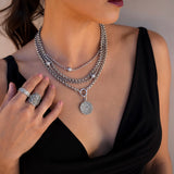 Champagne Mix Cobblestone Diamond Medallion on Belcher Chain Necklace - 18"