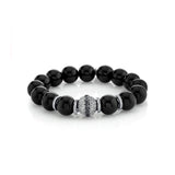 Black Onyx Bracelet with Diamond Bezel Bead - 12mm