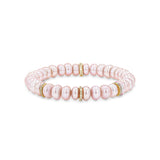 14k Pink Pearl Beaded Bracelet with 3 Diamond Rondelles - 8mm