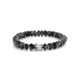 Mr. LOWE Gray Cat's Eye Bracelet with African and Silver Beads - 9mm