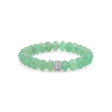 Green Quartz Beaded Bracelet with 5 Diamond Pave Rondelles - 10mm
