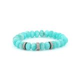 Amazonite Faceted Bead Bracelet with 7 Pave Diamond Rondelles - 10mm