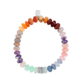 Rainbow Candy Opal Bead Bracelet with 5 Pave Diamond Rondelles - 8mm