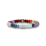 Rainbow Candy Opal Bead Bracelet with 5 Pave Diamond Rondelles - 8mm