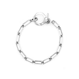 Sterling Silver Long Link Chain Bracelet with Diamond Studded Clasp