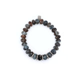 Moss Aquamarine Faceted Bead Bracelet with 5 Diamond Rondelles - 10mm