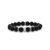 Bracelet en perles d'onyx avec 5 rondelles de diamant - 10 mm