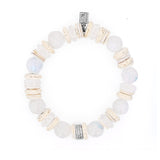 White Mix Bead Bracelet with 3 Diamond Rondelles - 10mm