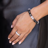 Grey Mix Bead Bracelet with 6 Diamond Rondelles - 10mm