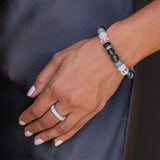 Grey Mix Bead Bracelet with 3 Diamond Rondelles - 10mm