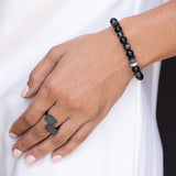 Black Mix Bead Bracelet with Diamond Donut - 8mm