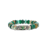 Green African Mix Bead Bracelet with Diamond Rondelles - 10mm