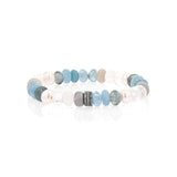 Pearl and Blue Gemstone Mix Bracelet with 3 Diamond Rondelles - 8mm