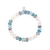 Bracelet en perles et pierres précieuses bleues, orné de 3 rondelles de diamants - 8 mm