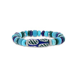 Turquoise and African Trade Bead Mix Bracelet with Diamond Rondelles