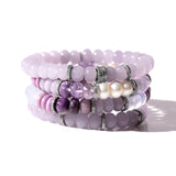 Pearl and Purple Mix Gemstone Bracelet with Diamond Rondelles - 8mm