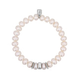 Pearl Bracelet with Diamond and Silver Rondelles - 8mm