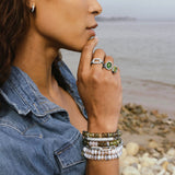 Diamond Halo Two Stone Ring - Green & Light Green Tourmaline