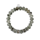 Green Rutile Quartz Bracelet with 5 Diamond Rondelles - 10mm