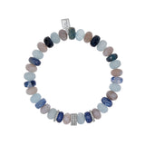 Blue & Grey Gemstone Mix Bracelet with 5 Diamond Rondelles - 8mm