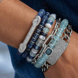 Blue & Grey Gemstone Mix Bracelet with 5 Diamond Rondelles - 8mm