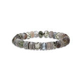 Green & Gray Gemstone Beaded Bracelet with Diamond Rondelles - 8mm