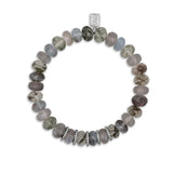 Green & Gray Gemstone Beaded Bracelet with Diamond Rondelles - 8mm