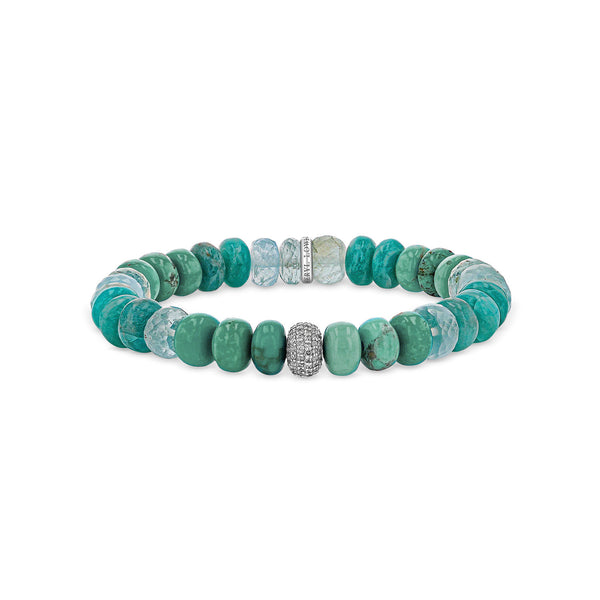 Turquoise Mix Beaded Bracelet with Diamond Donut - 8mm – Sheryl Lowe
