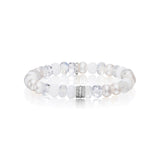White Gemstone Mix Beaded Brcelet with Diamond Rondelles - 8mm