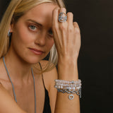 White Gemstone Mix Beaded Brcelet with Diamond Rondelles - 8mm