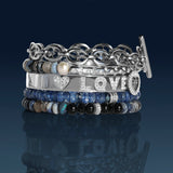 Blue & Black Mix Gemstone Beaded Bracelet with Diamond Donut - 6mm