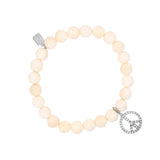 Diamond Peace Sign Charm on Beaded Bone Bracelet - 8mm