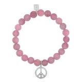 Rose Quartz Bracelet with Diamond Peace Sign Charm - 8mm