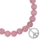 Rose Quartz Bracelet with Diamond Peace Sign Charm - 8mm