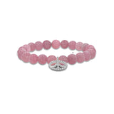 Rose Quartz Bracelet with Diamond Peace Sign Charm - 8mm