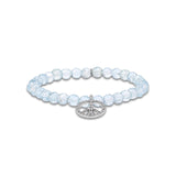 Diamond Peace Sign Charm on Beaded Aquamarine Bracelet - 6mm