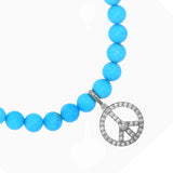 Sleeping Beauty Turquoise Bracelet with Diamond Peace Sign Charm - 6mm