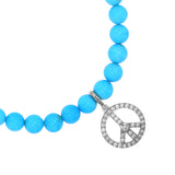 Bracelet turquoise La Belle au Bois Dormant avec breloque symbole de paix en diamant - 6 mm