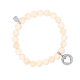 Diamond Open Heart Charm on Beaded Bone Bracelet - 8mm