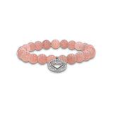 Rose Quartz Bracelet with Diamond Open Heart Charm - 8mm