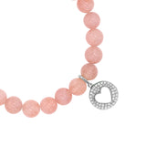 Rose Quartz Bracelet with Diamond Open Heart Charm - 8mm