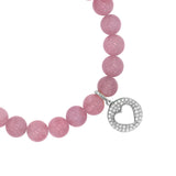 Rose Quartz Bracelet with Diamond Open Heart Charm - 8mm