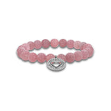 Rose Quartz Bracelet with Diamond Open Heart Charm - 8mm